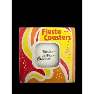 Vintage Plastic Fiesta‎ Coasters "Telephone Pioneers of America" Blue & White